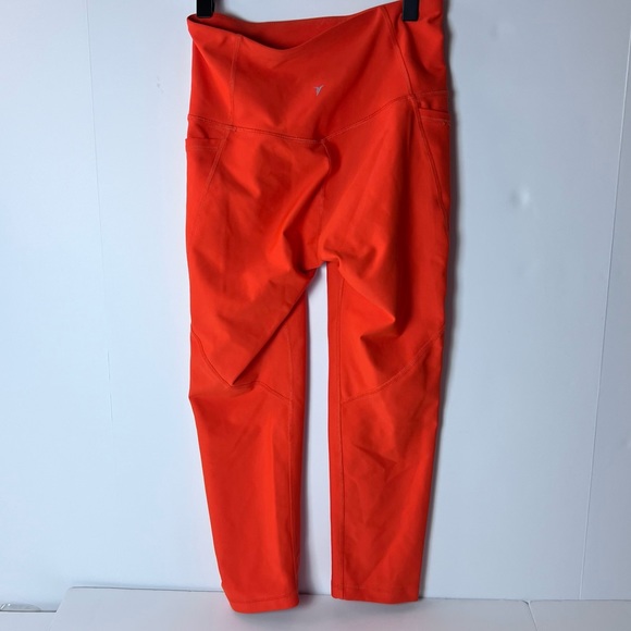 Old Navy Women’s Power-soft Cropped Neon Orange Leggings - Workout Tights - Picture 3 of 6
